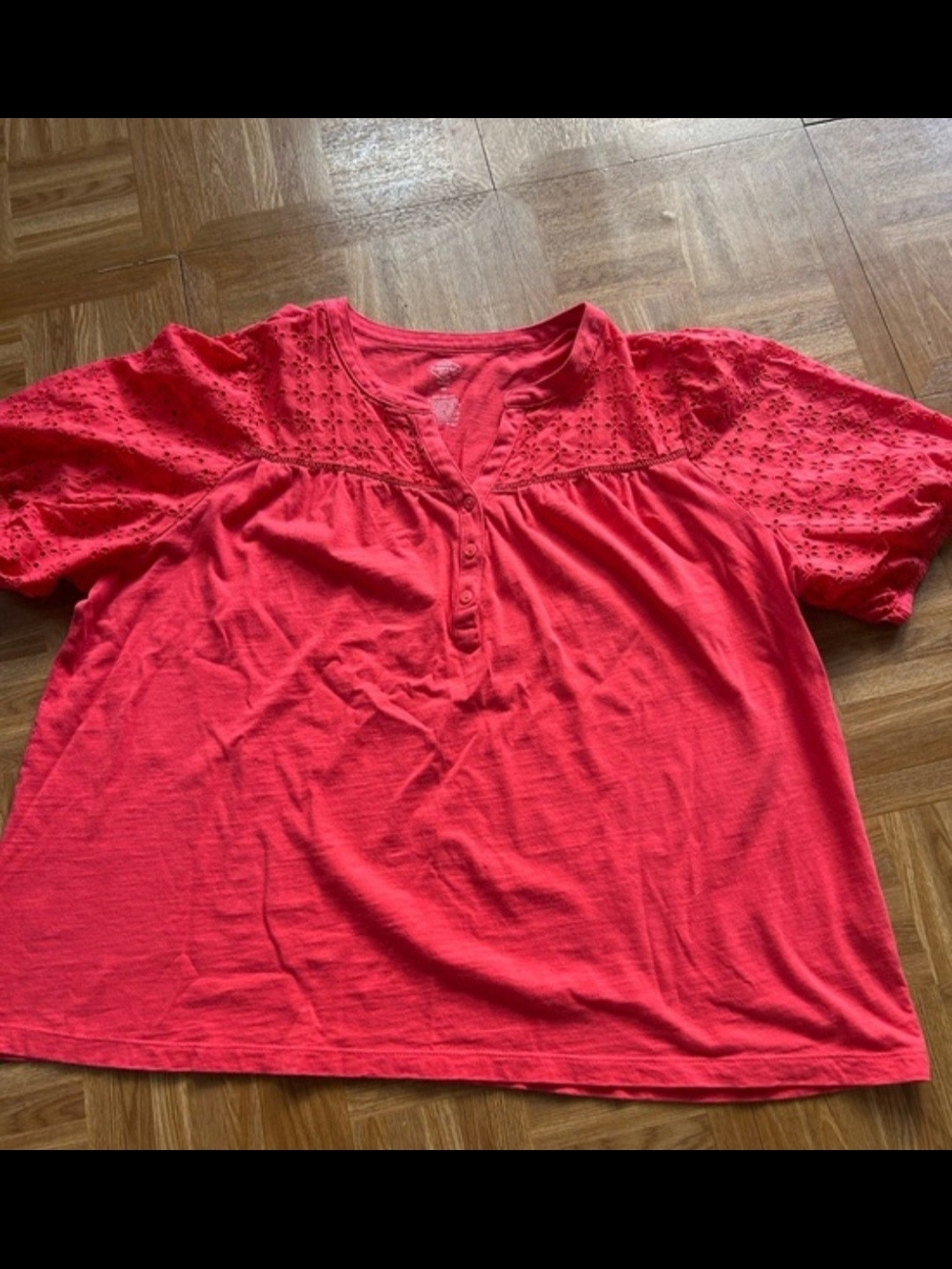 St. John's Bay Coral Eyelet Yoke Henley Top